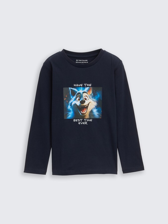 long-sleeved top with a photo print by Mini Boys, sky captain blue