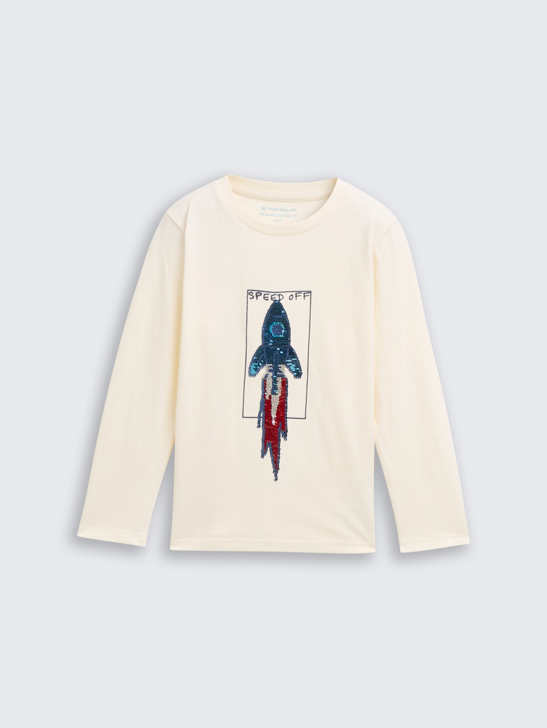 Langarmshirt mit Wendepailletten - Wool White - Vorder-Produkt-Ansicht