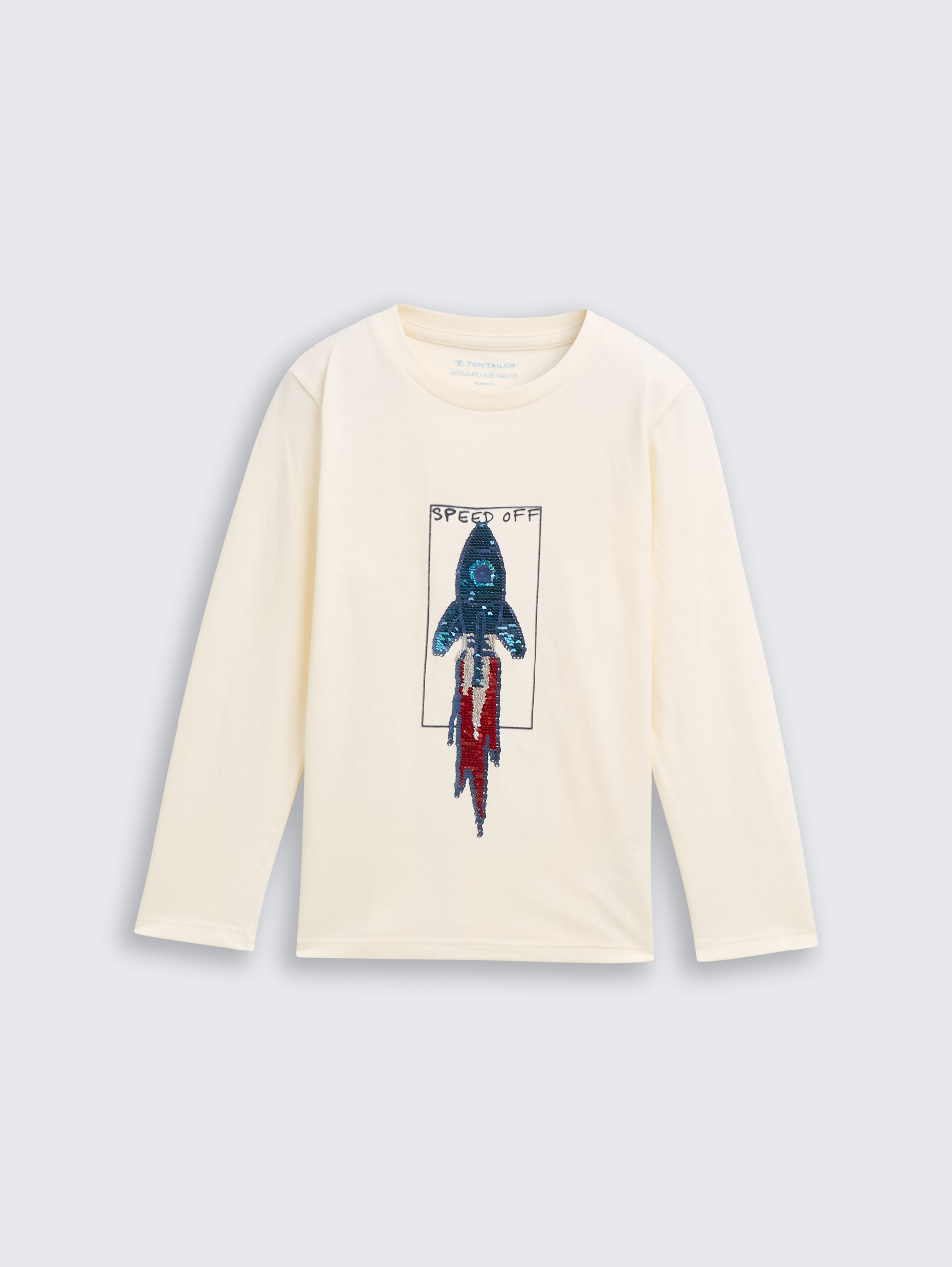 Langarmshirt mit Wendepailletten - Wool White - Vorder-Produkt-Ansicht