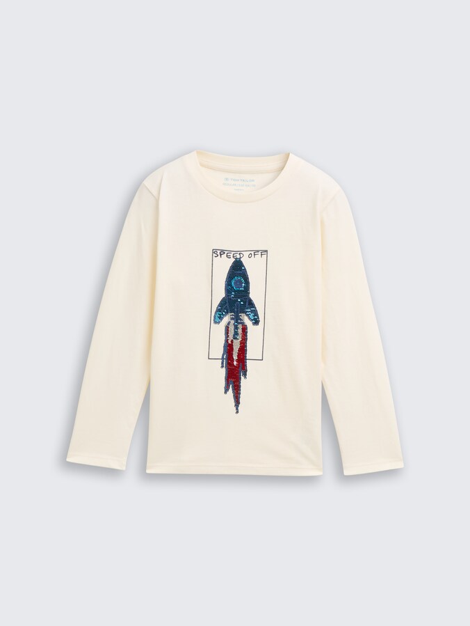 Shirt met lange mouwen en omkeerbare pailletten door Mini Boys, Wool White