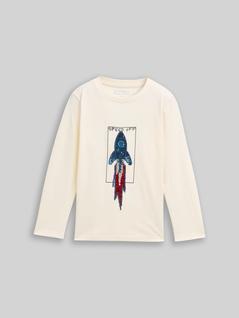 Langarmshirt mit Wendepailletten von Mini Boys, Wool White