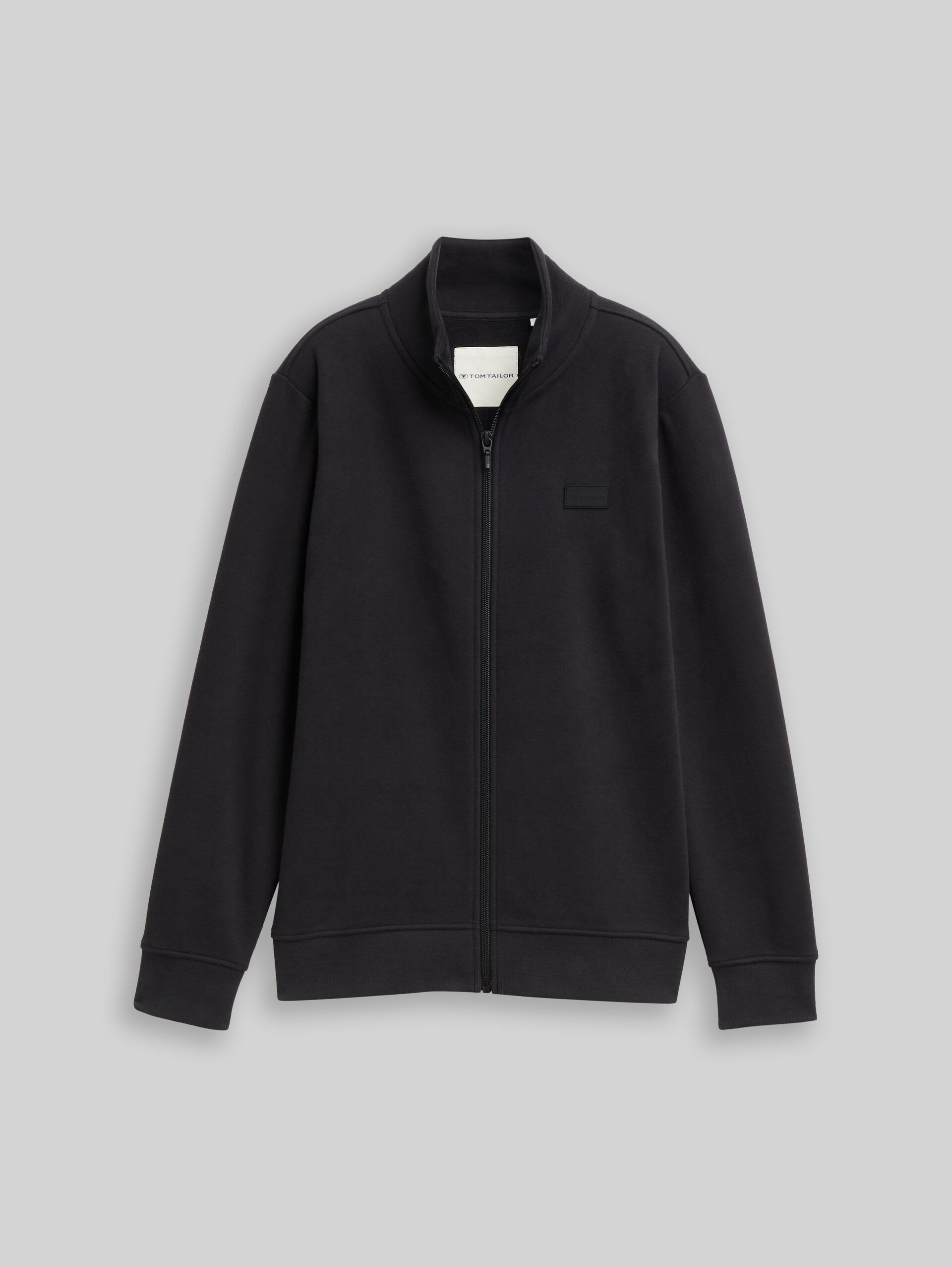 Sweat jacket with stand-up collar - heavy black - Front product view