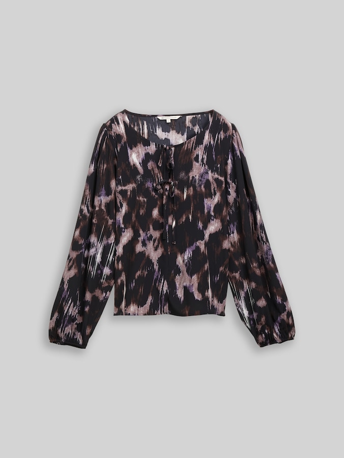 Loose fit blouse met strikdetails door Denim Female, black brown abstract print