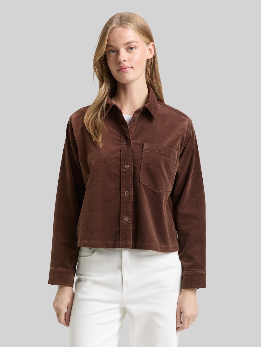 Boxy fit velvet shirt blouse by Denim Female, soft chocolate brown
