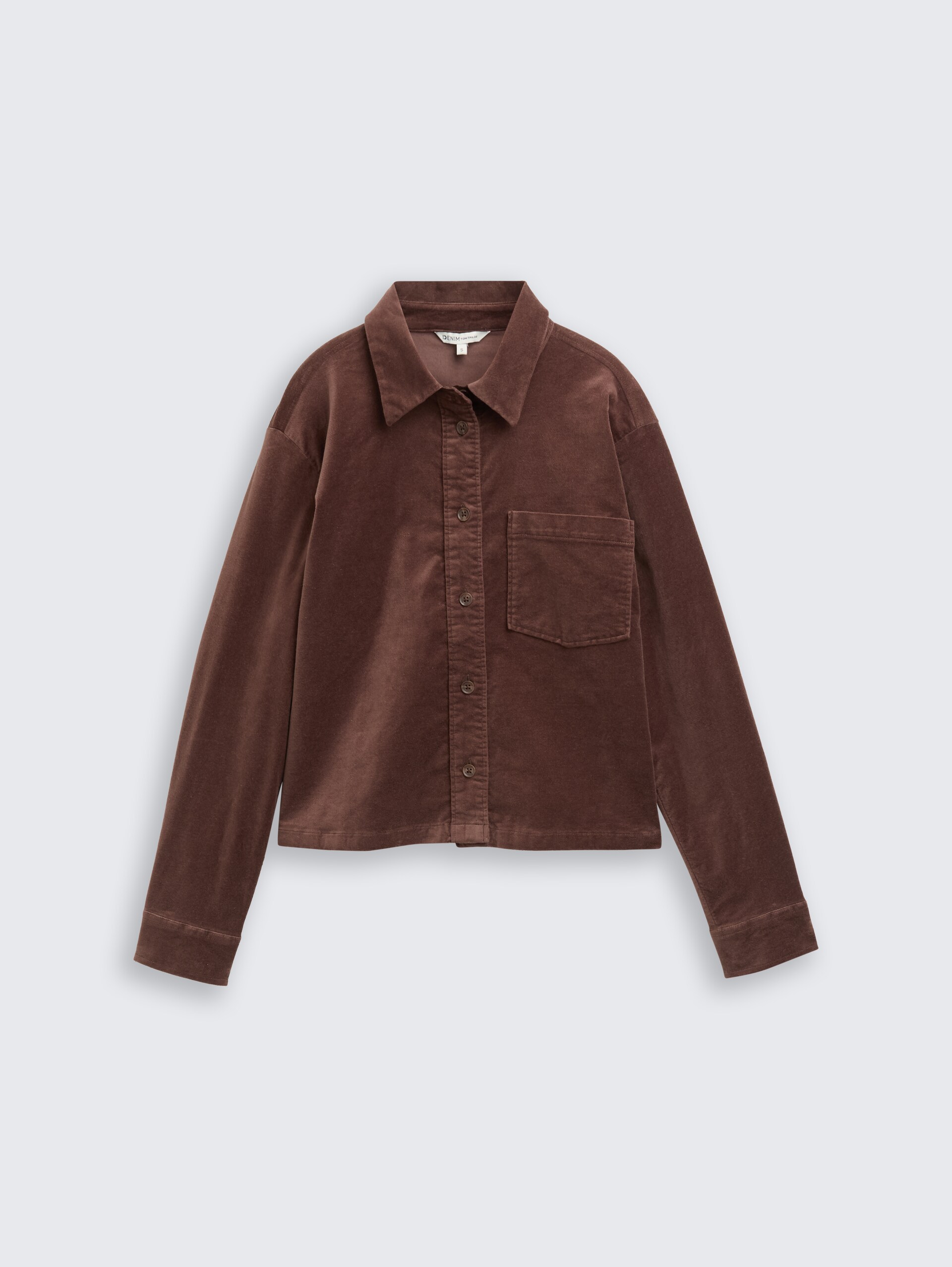 Boxy Fit Hemdbluse aus Samt - soft chocolate brown - Vorder-Produkt-Ansicht