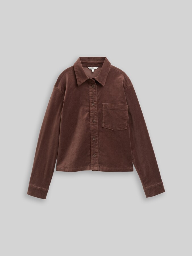 Boxy Fit Hemdbluse aus Samt von Denim Female, soft chocolate brown