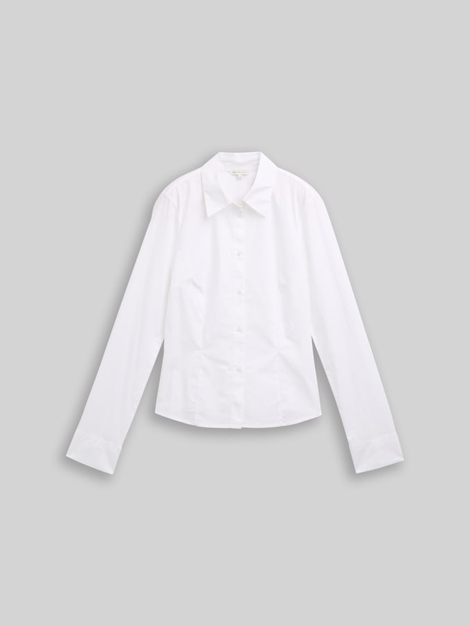 Fitted overhemdblouse van katoen door Denim Female, White