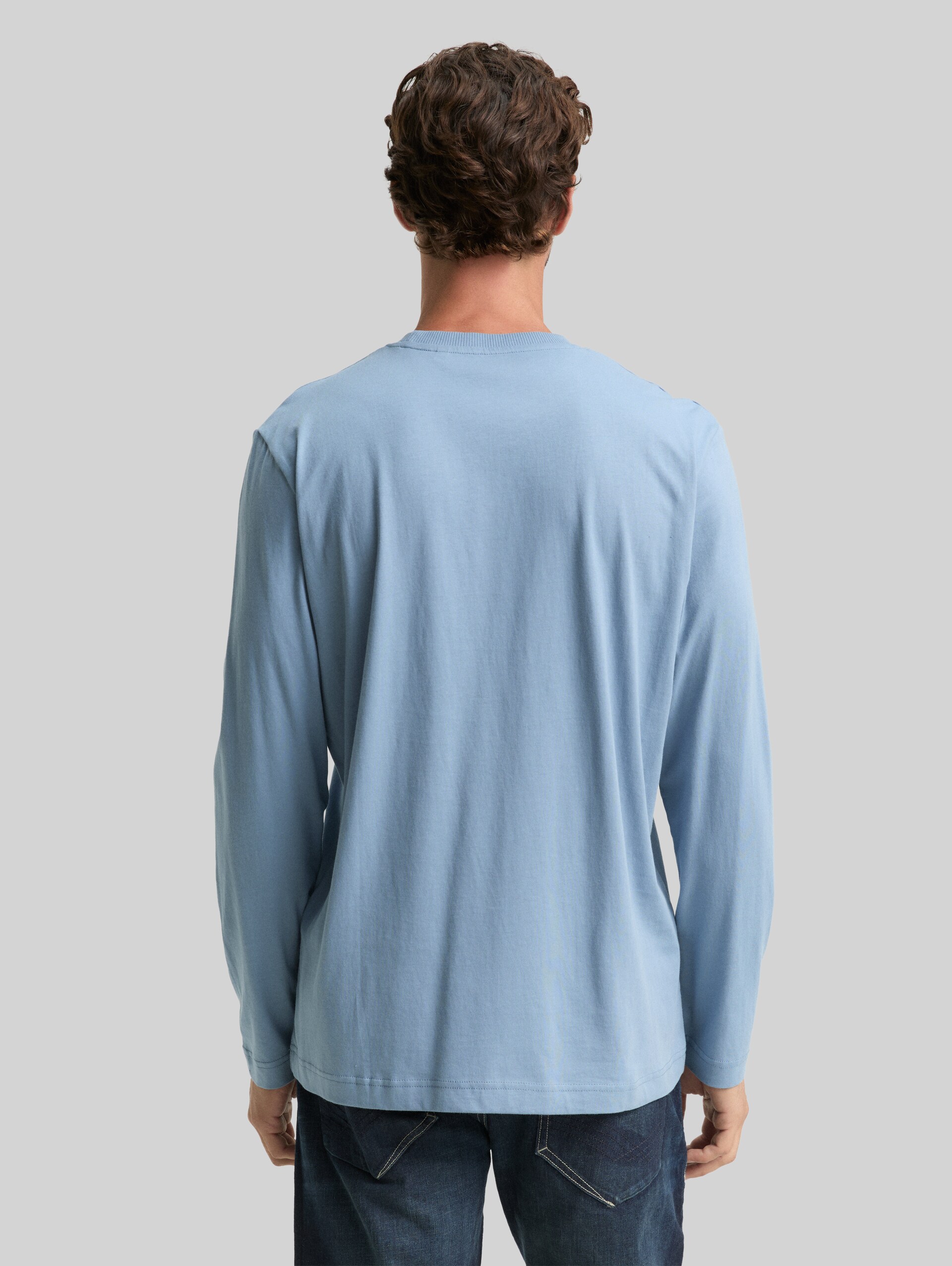 T-shirt met lange mouwen en print - faded denim blue - Neklijn model-achteraanzicht