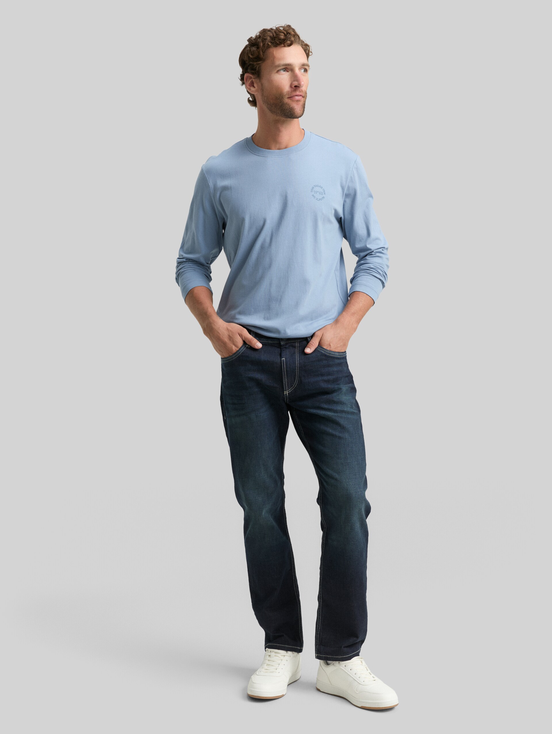 T-shirt met lange mouwen en print - faded denim blue - Model vooraanzicht