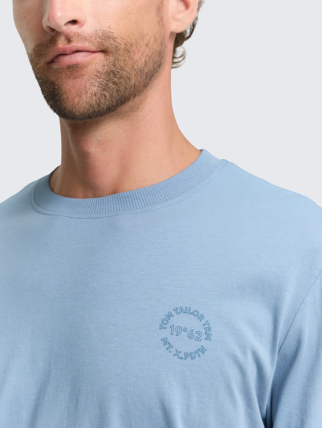 Langarmshirt mit Print - faded denim blue - Detail-Model-Ansicht