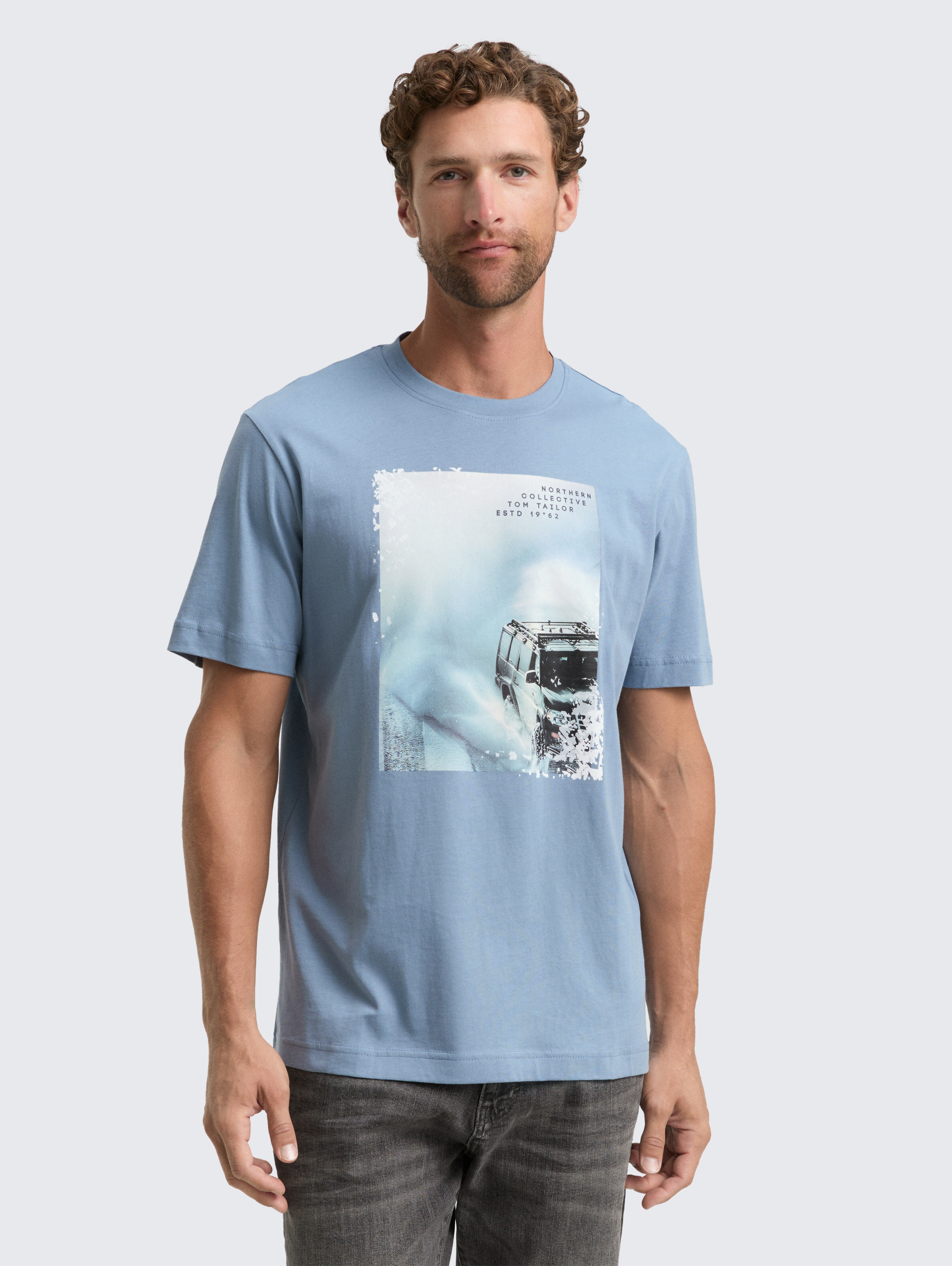 T-Shirt mit Foto-Print von Men, faded denim blue