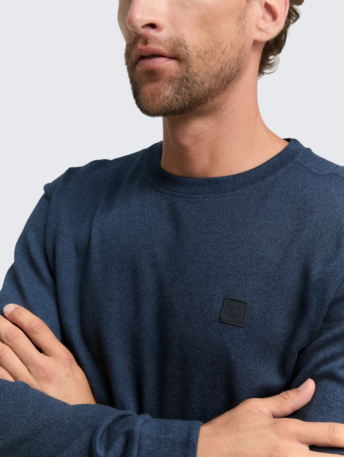 Langarmshirt mit Logo-Badge - real teal grindle structure - Detail-Model-Ansicht