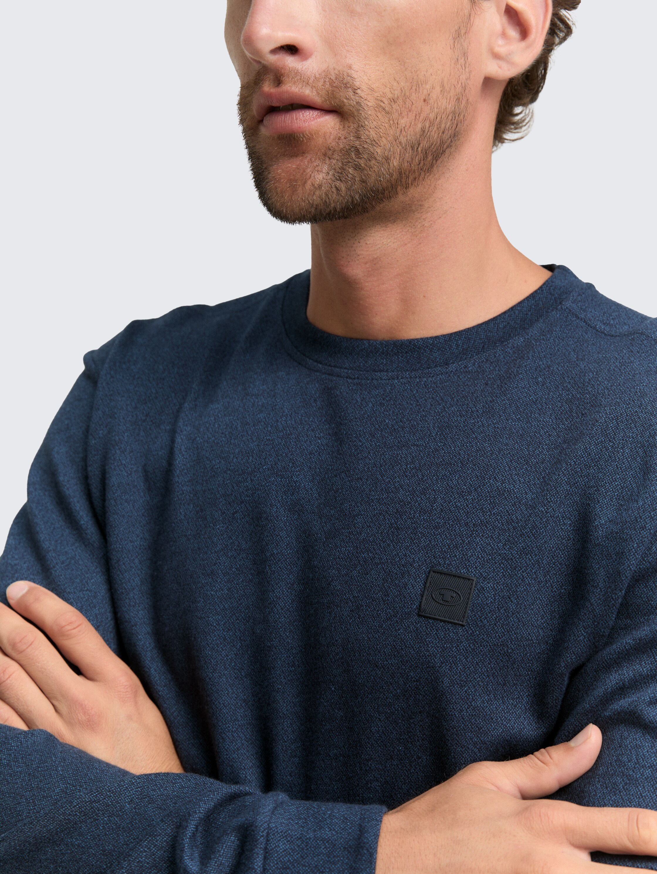 Langarmshirt mit Logo-Badge - real teal grindle structure - Detail-Model-Ansicht