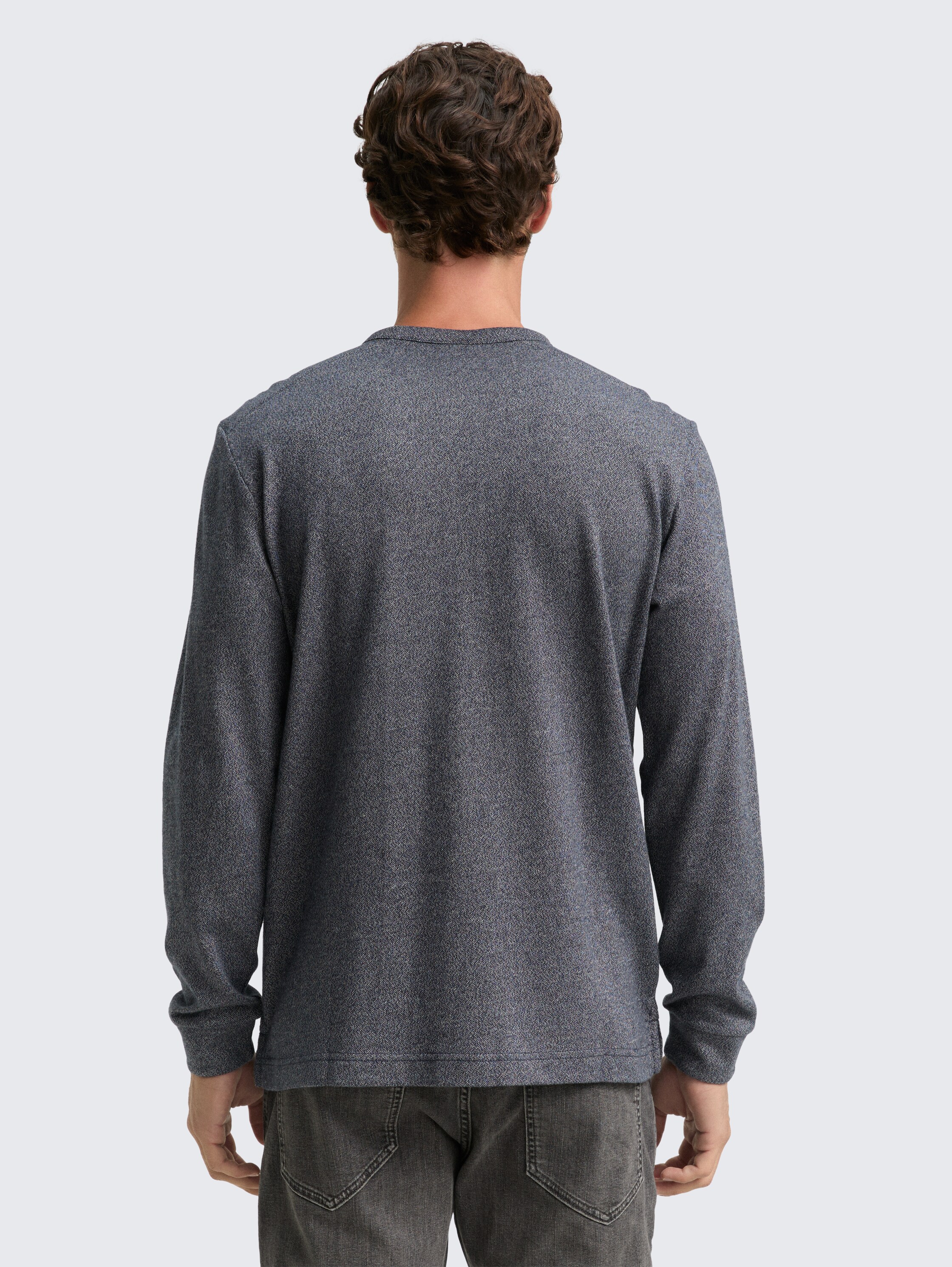 Henley cotton long-sleeved shirt - navy_grindle_structure - 