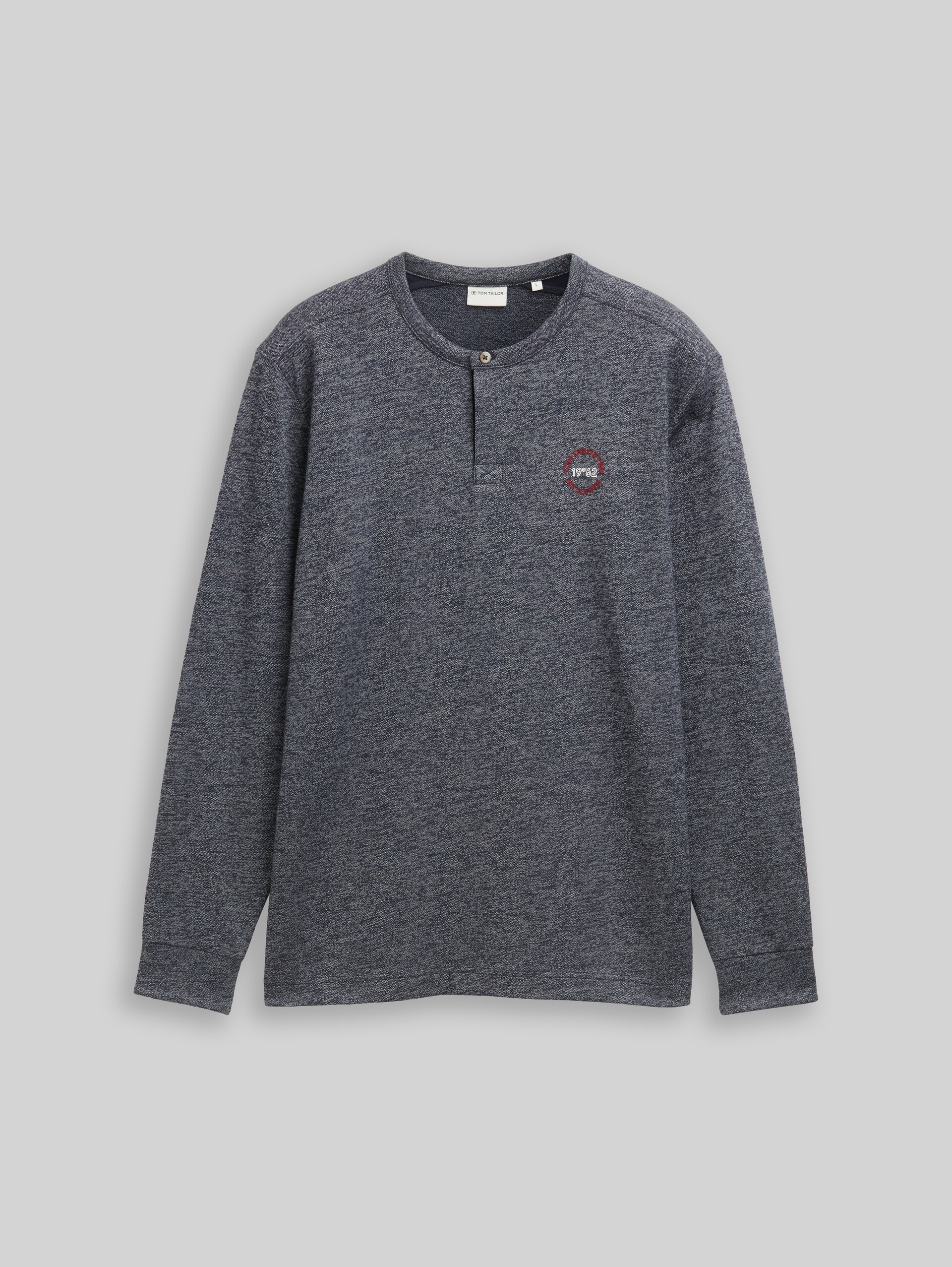Long-sleeved cotton Henley - navy grindle structure - Front product view