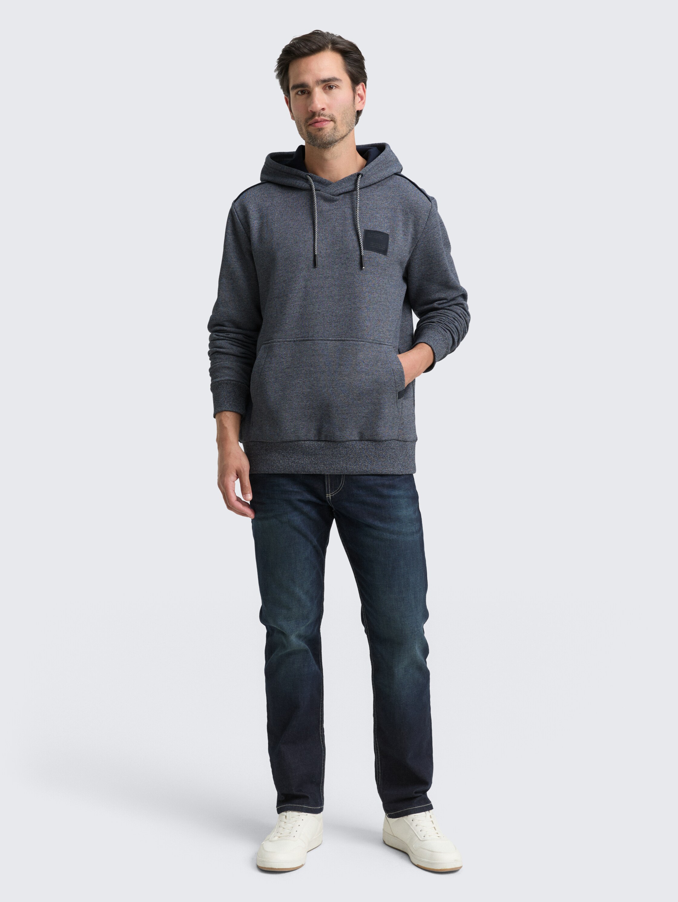Hoodie sweatshirt met logo-badge - navy_grindle_structure - 