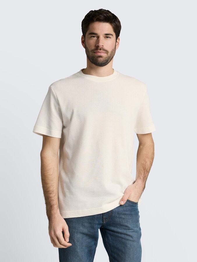 T-shirt met wafelstructuur door Men, Gardenia White