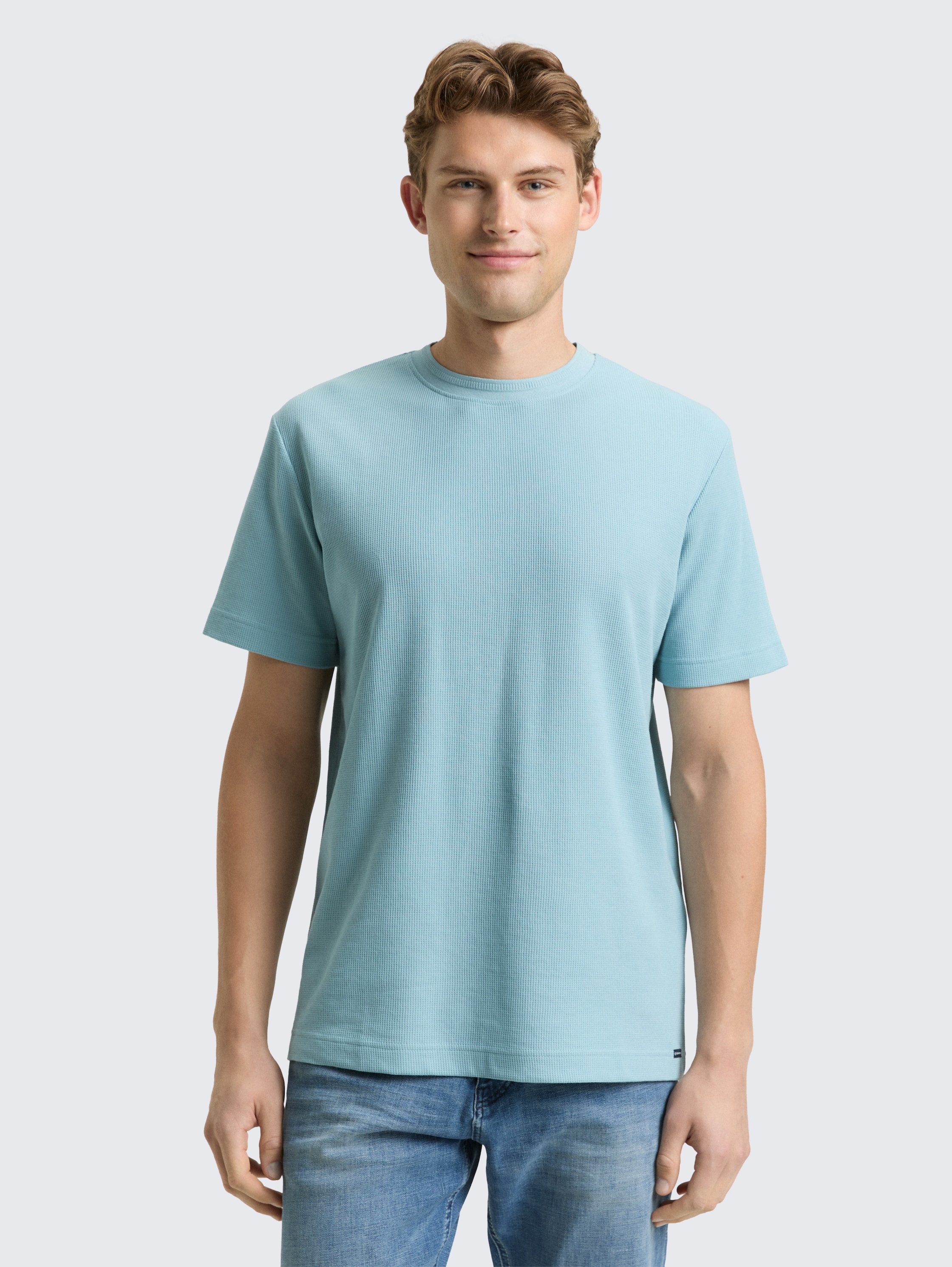 T-shirt à texture gaufrée - tourmaline - Découpe Vue de face du modèle