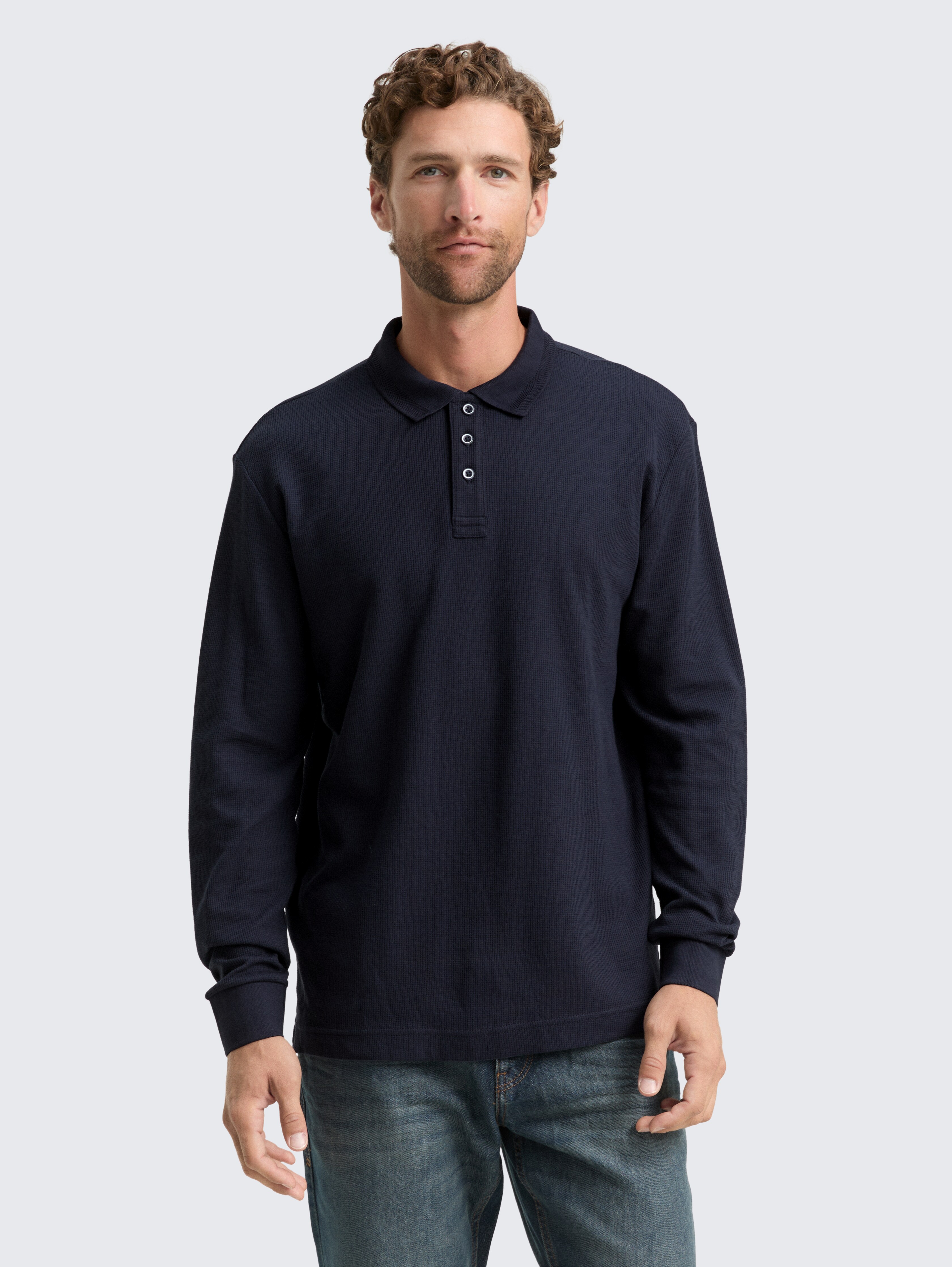 Langarm Poloshirt mit Waffelstruktur von Men, sky captain blue