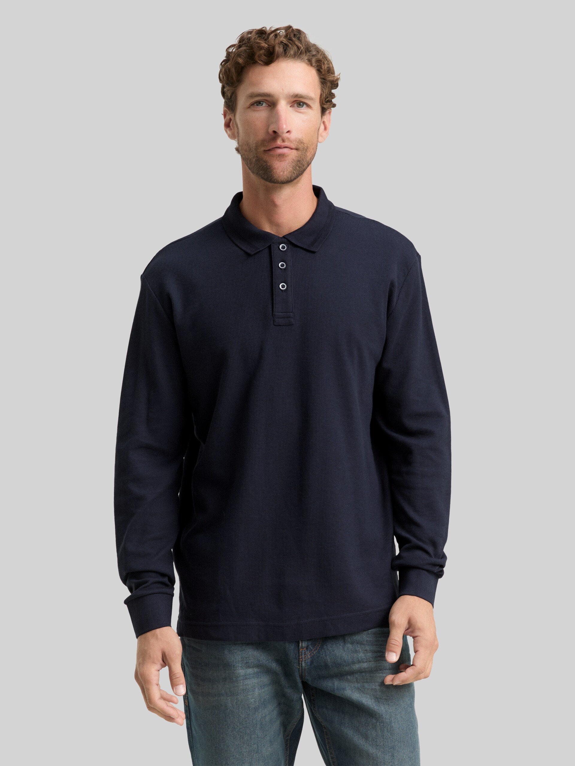 Langarm Poloshirt mit Waffelstruktur - sky captain blue