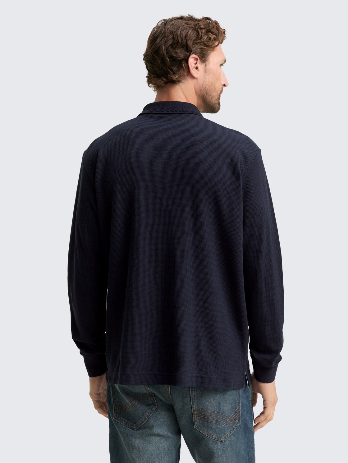 Langarm Poloshirt mit Waffelstruktur - sky captain blue