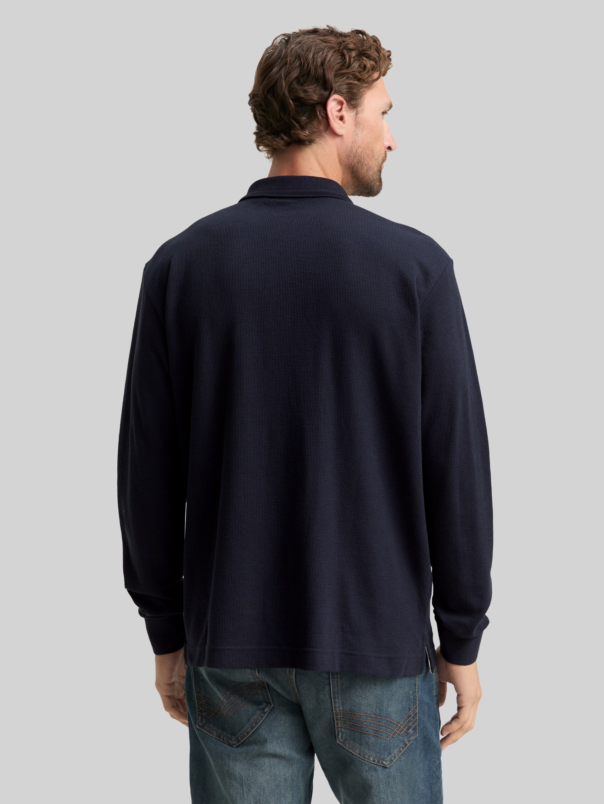 Langarm Poloshirt mit Waffelstruktur - sky captain blue
