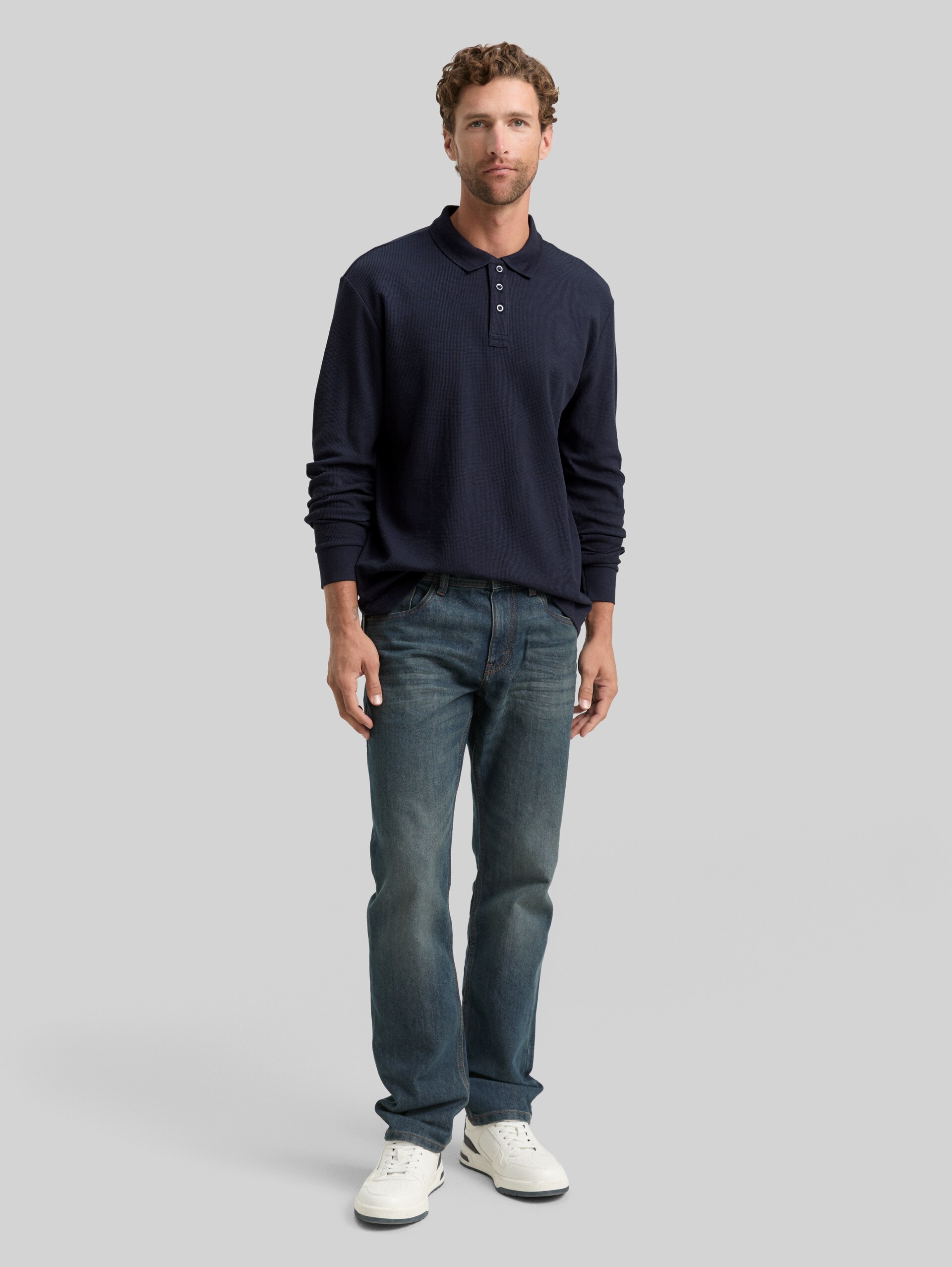 Langarm Poloshirt mit Waffelstruktur - sky captain blue