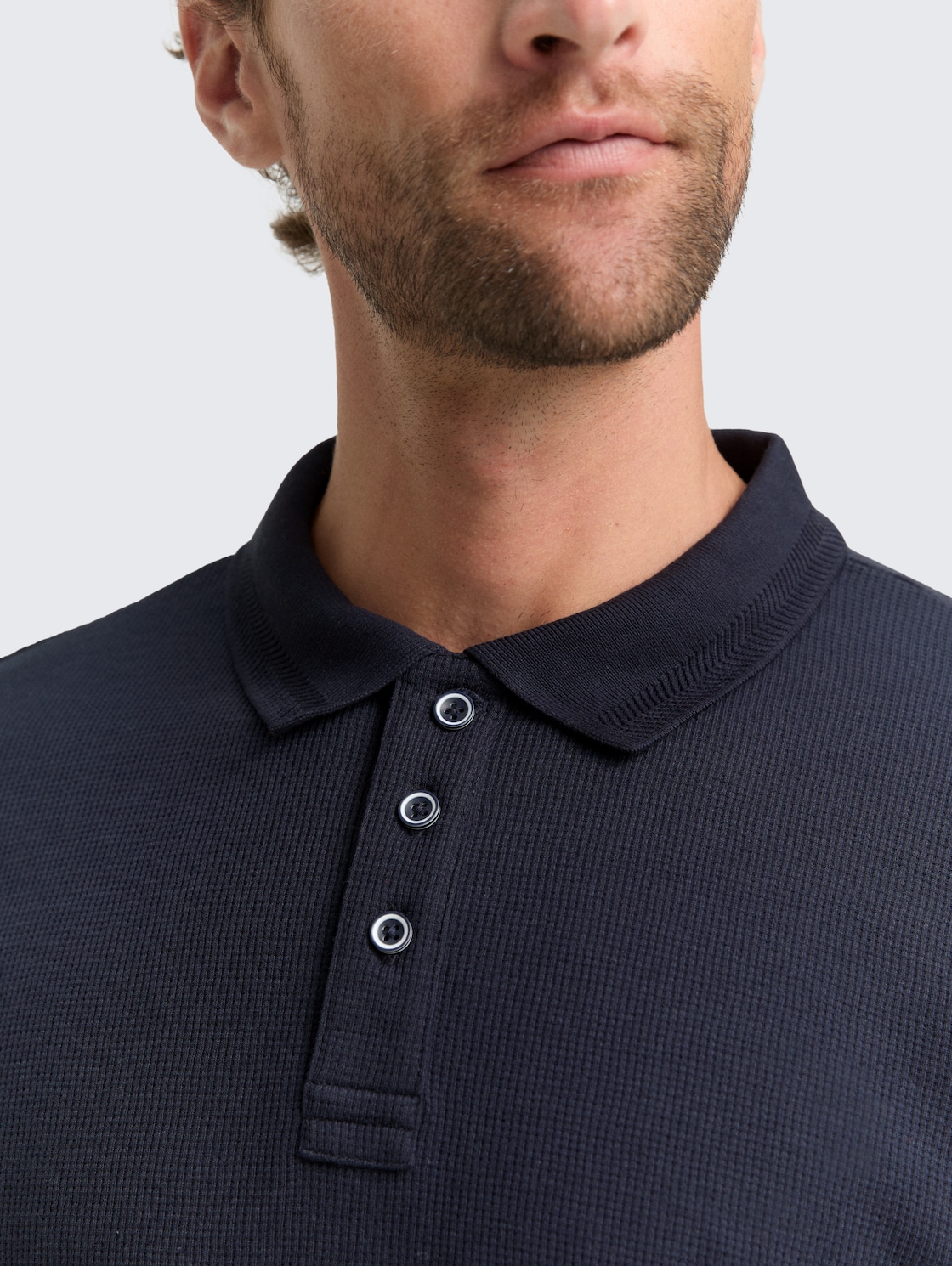 Langarm Poloshirt mit Waffelstruktur - sky captain blue