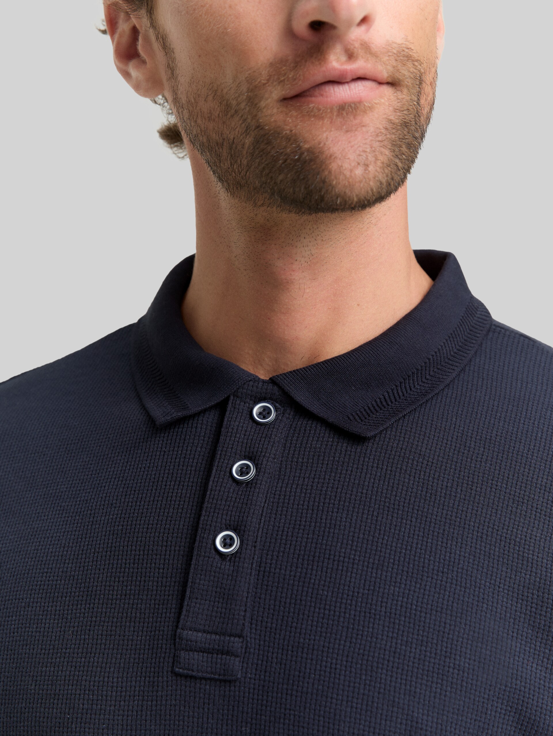 Langarm Poloshirt mit Waffelstruktur - sky captain blue