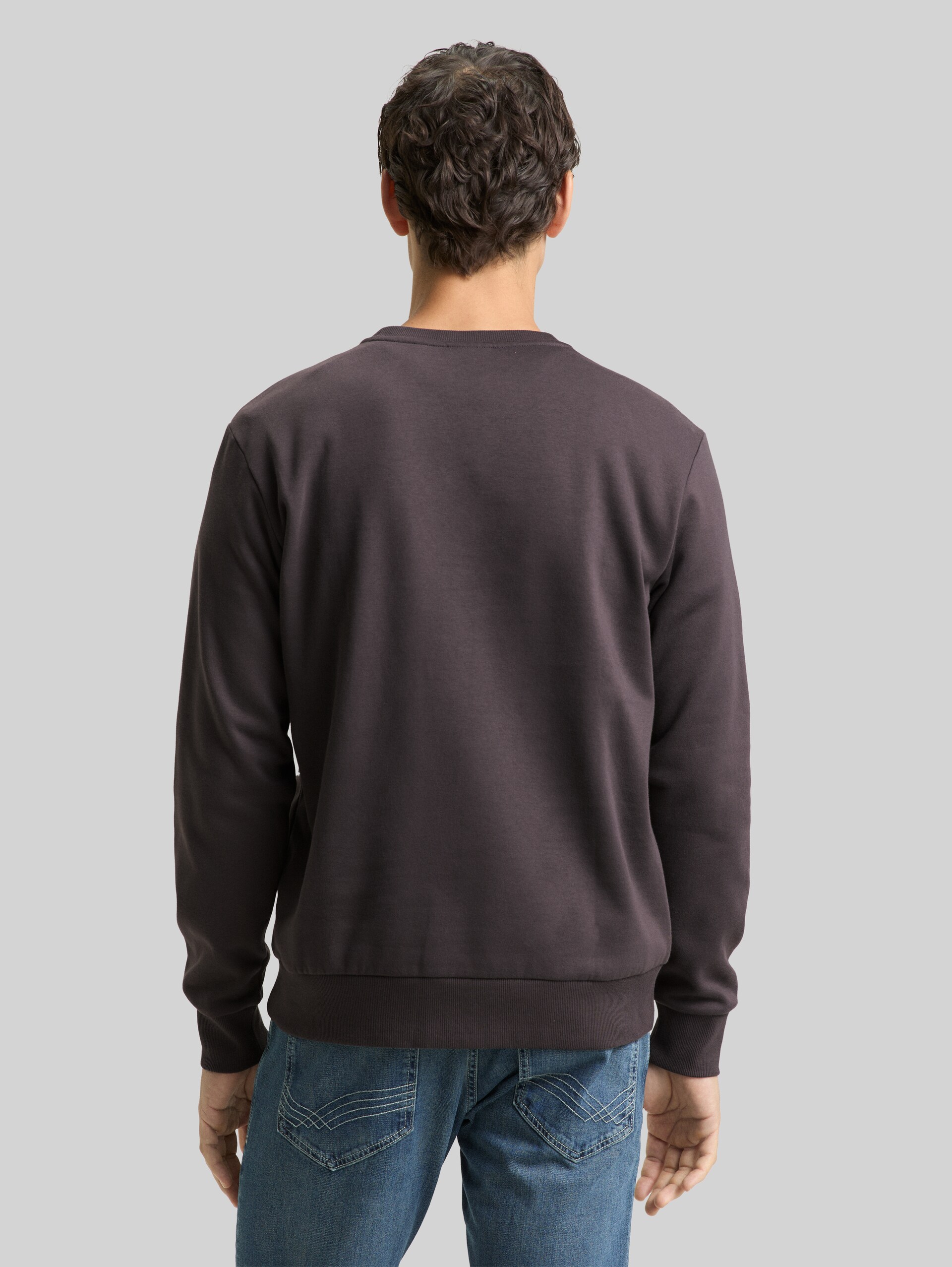 Sweatshirt with round neck - Tarmac Grey - Neckline model-back view