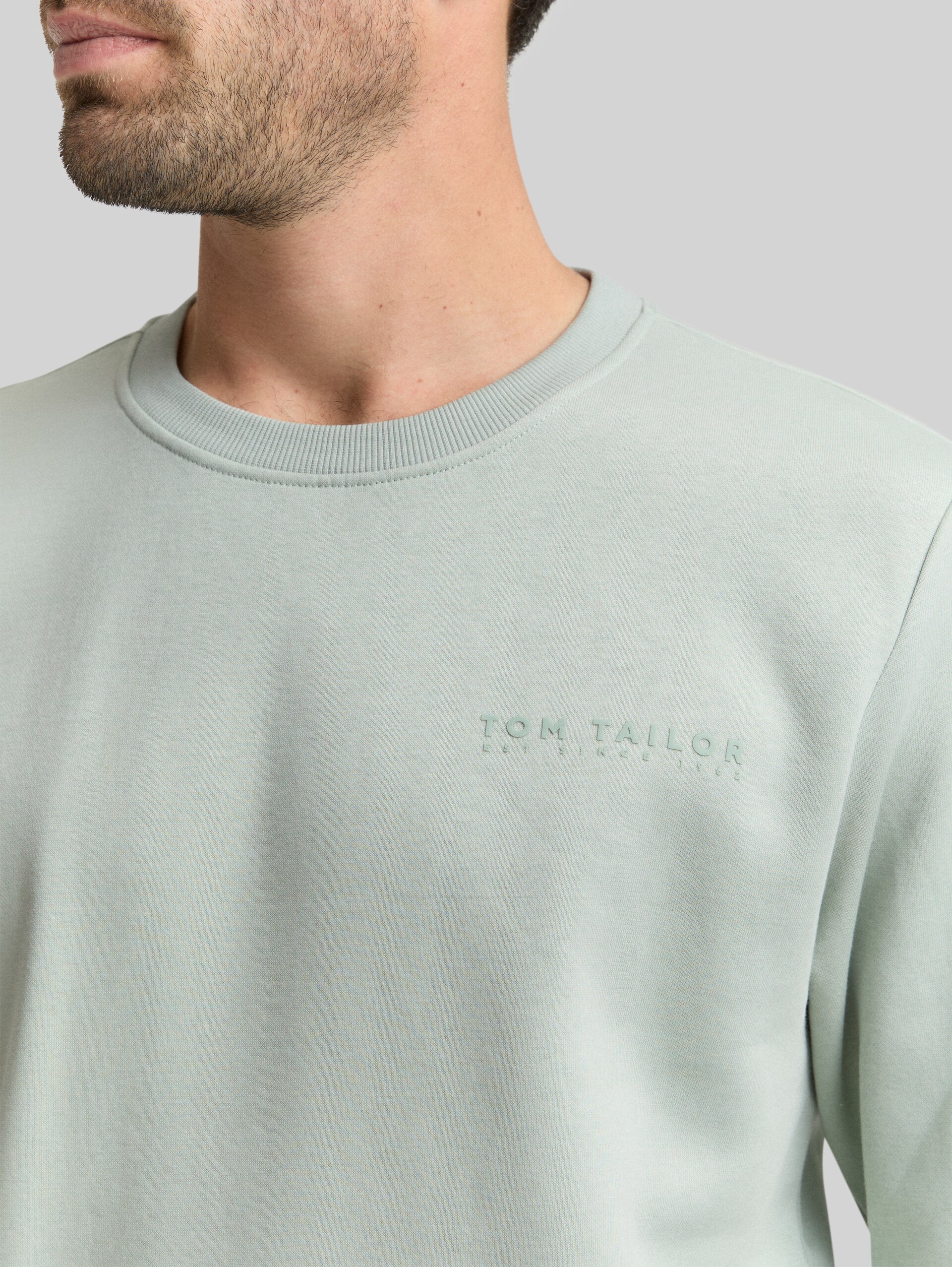 Sweatshirt with round neck - soft greyish green - Detail model view