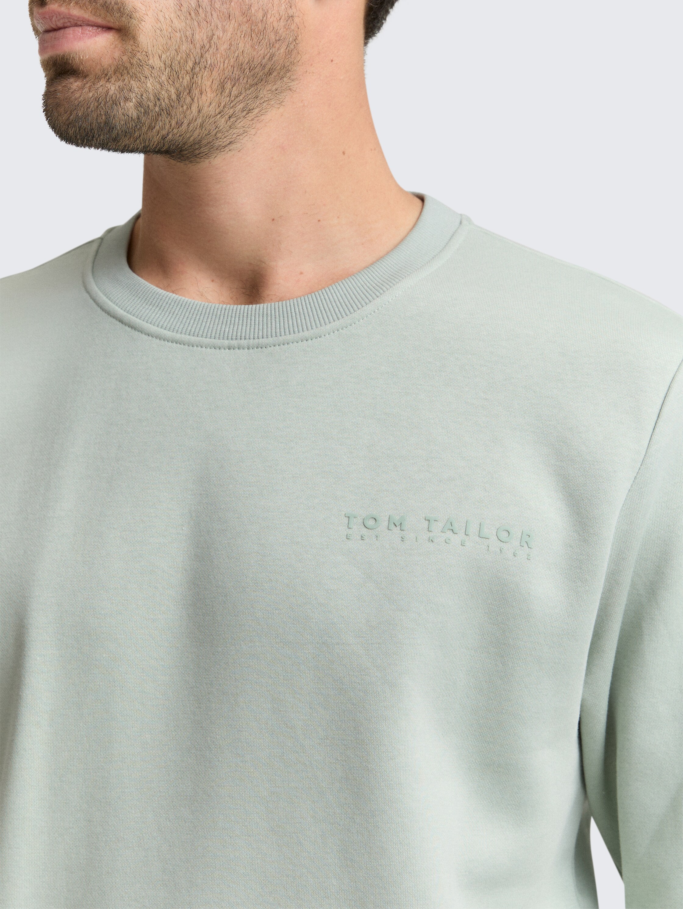 Sweatshirt mit Rundhalsausschnitt - soft greyish green - Detail-Model-Ansicht