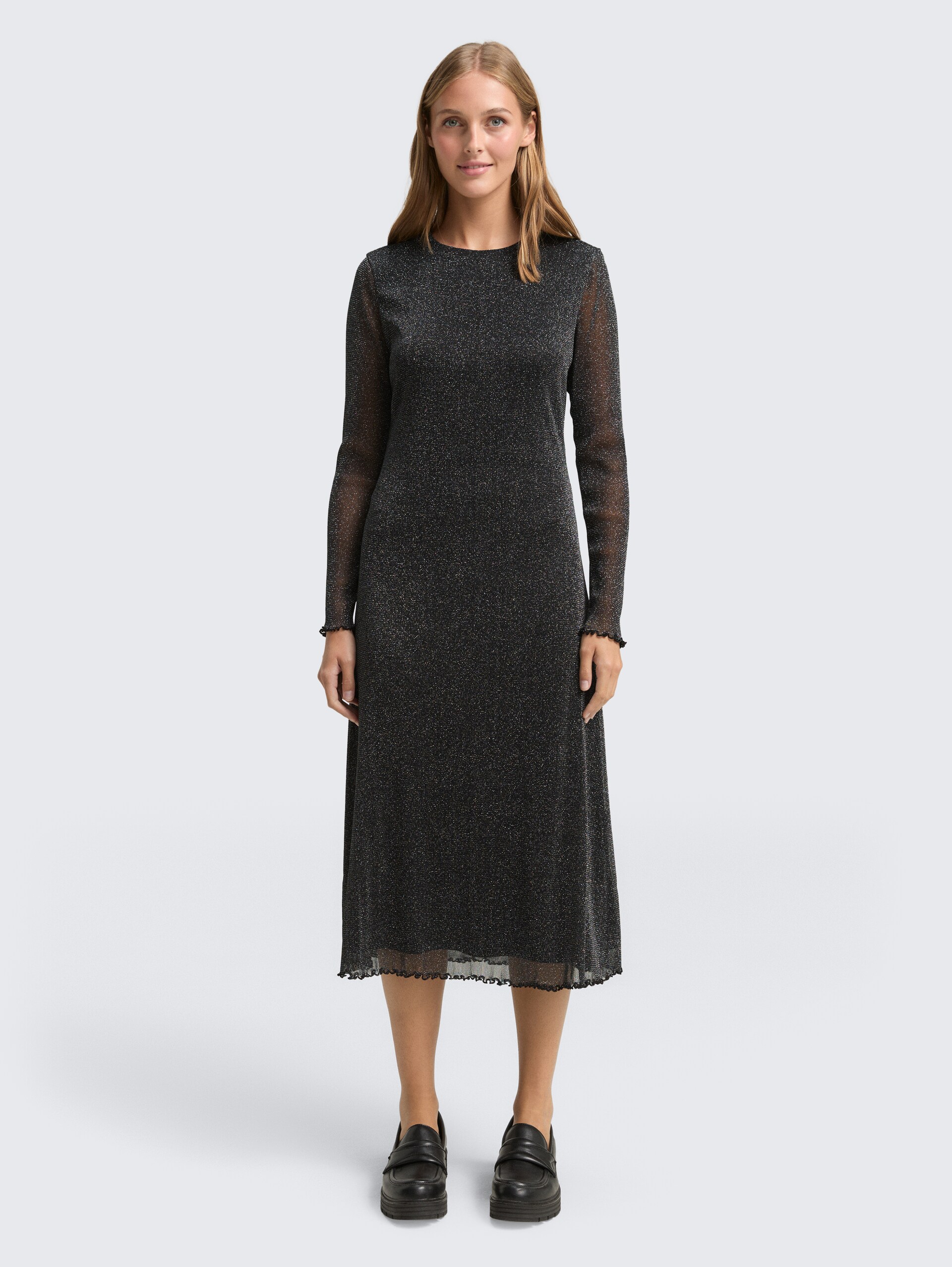 Midi-Meshkleid mit Glitzer-Effekt - black with silver - Model-Vorderansicht