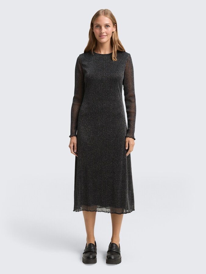 Midi mesh dress with glitter effect by Denim Female, black with silver