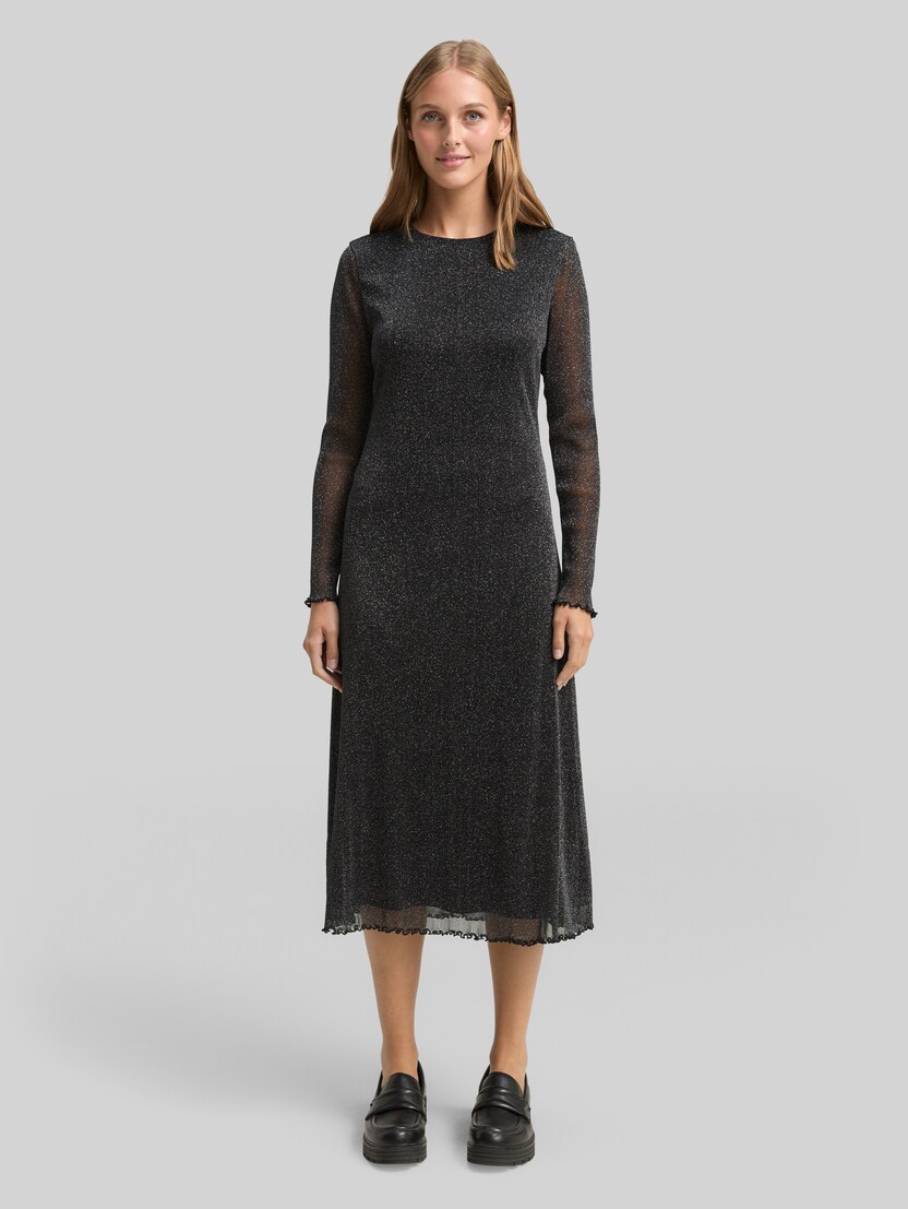 Midi-jurk van mesh met glittereffect door Denim Female, black with silver