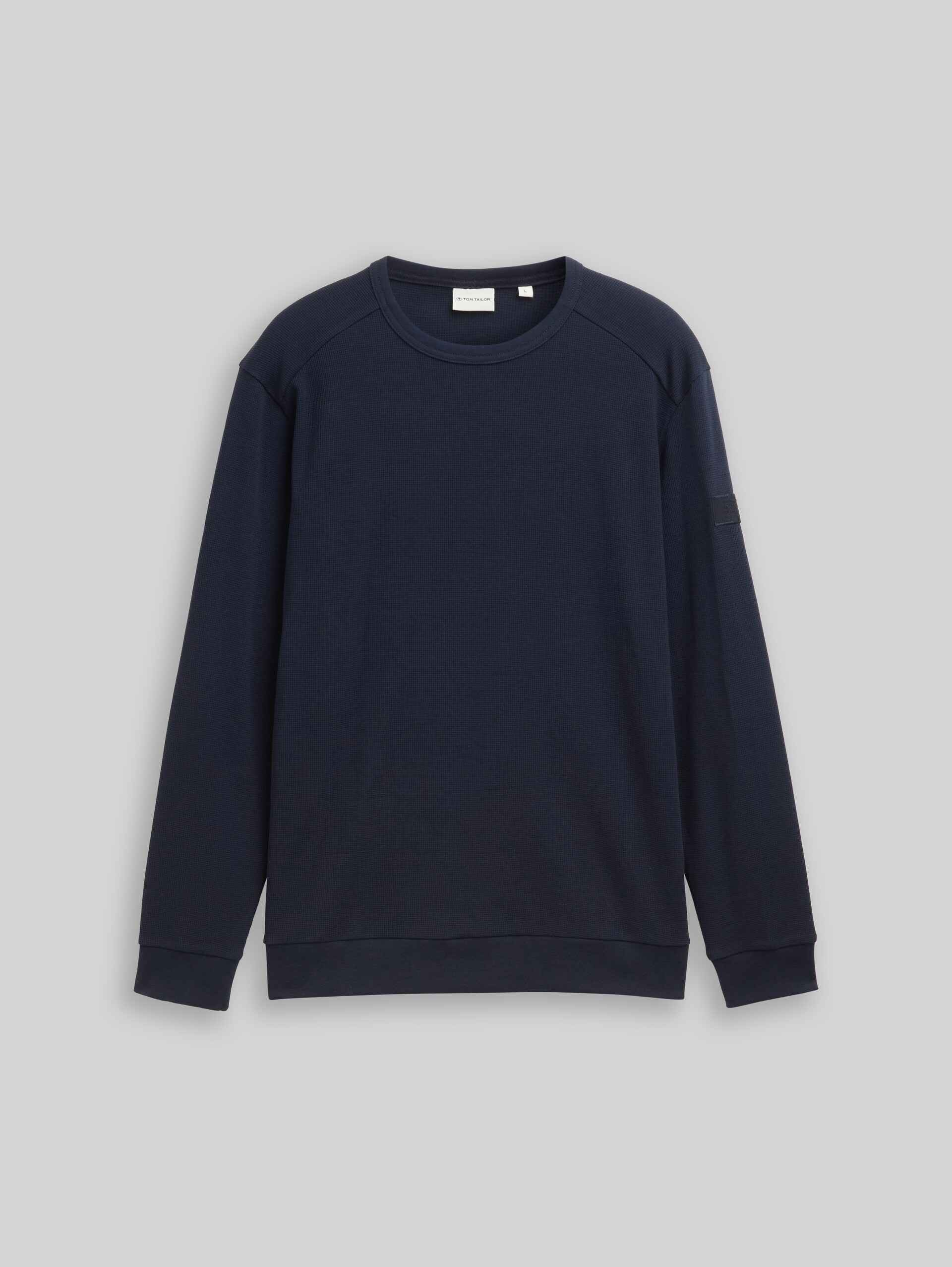 Long-sleeved top in a waffle structure - sky captain blue - Front product view