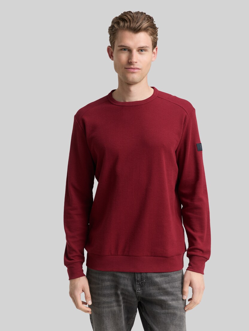 Langarmshirt mit Waffelstruktur von Men, Cabarnet Bordeaux Red