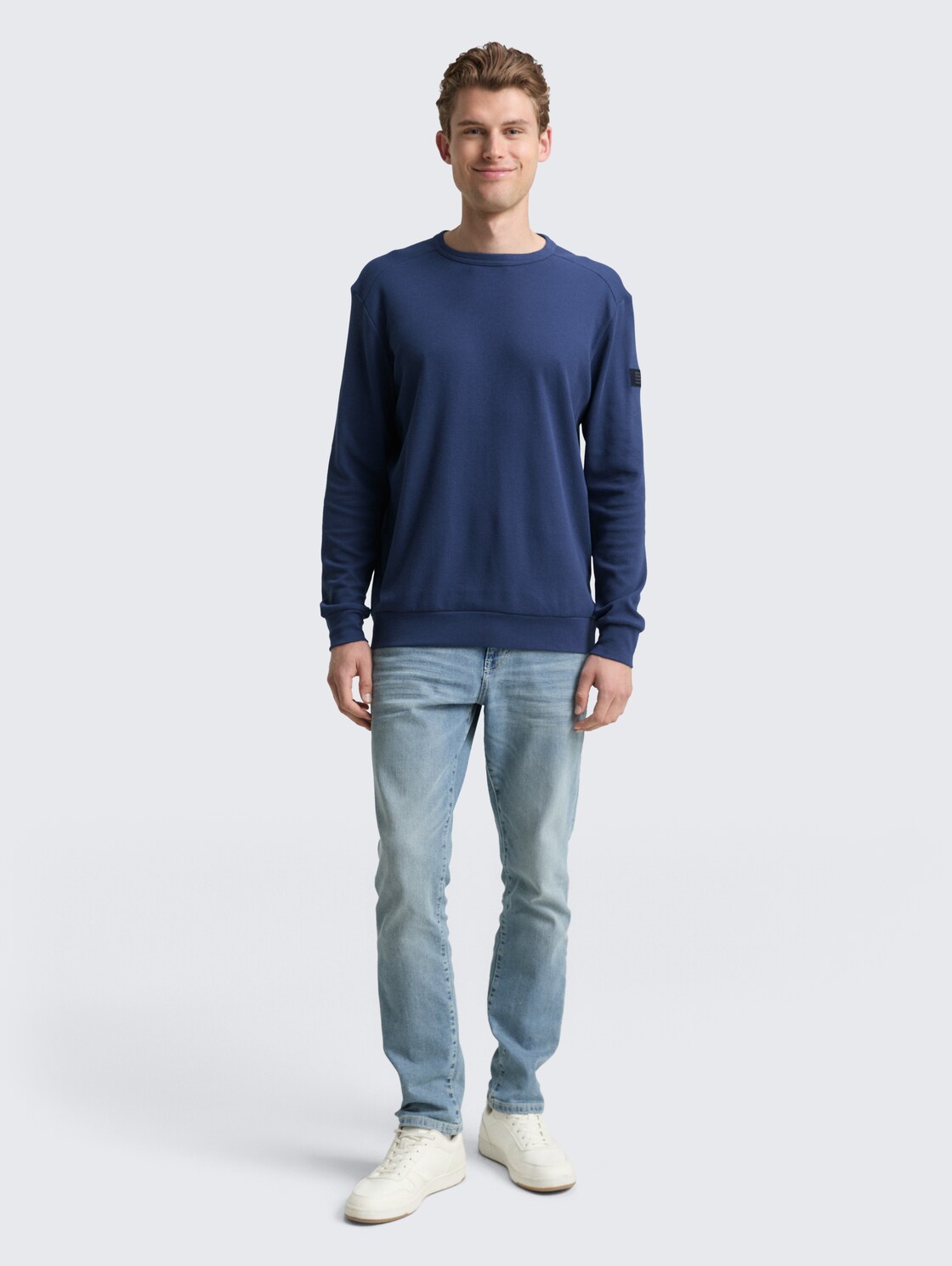 Langarmshirt mit Waffelstruktur - ocean blue - Model-Vorderansicht