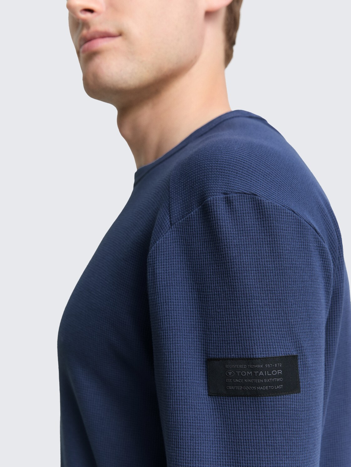 Langarmshirt mit Waffelstruktur - ocean blue - Detail-Model-Ansicht