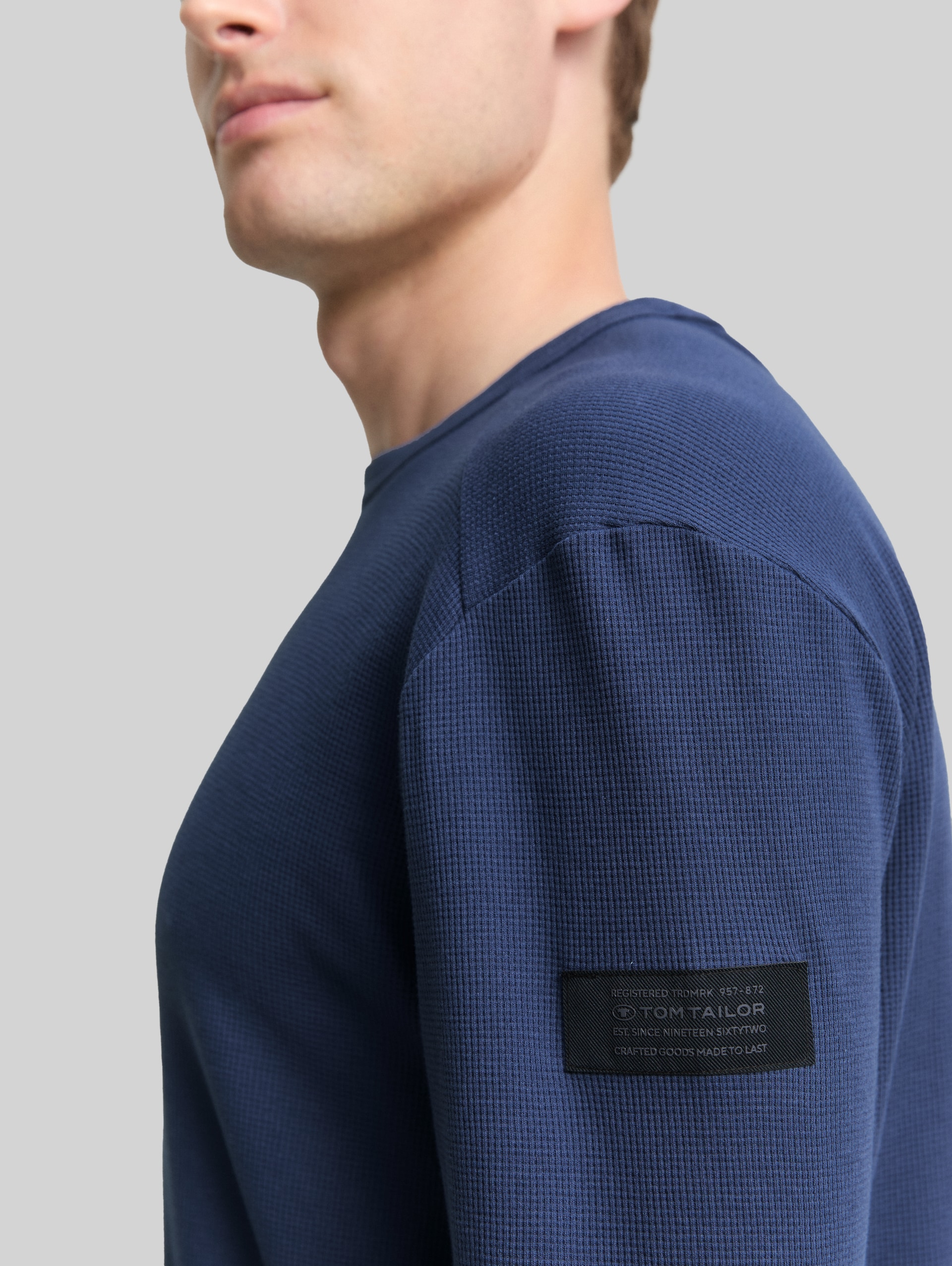 Langarmshirt mit Waffelstruktur - ocean blue - Detail-Model-Ansicht