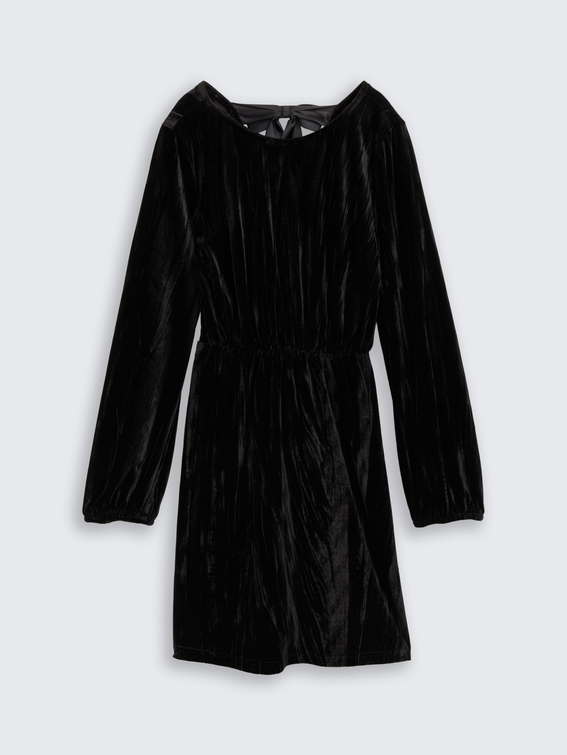Mini-Samtkleid mit Schleifen-Detail - deep black - Vorder-Produkt-Ansicht