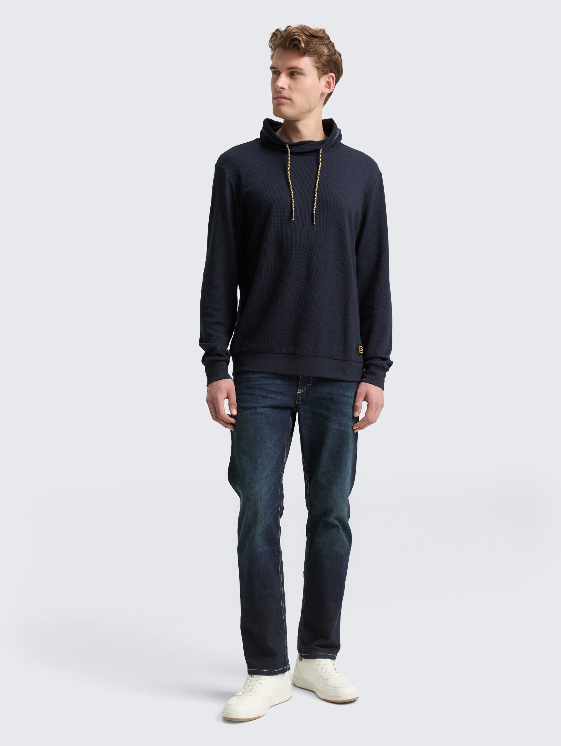 Snood Langarmshirt mit Waffelstruktur - sky captain blue - Model-Vorderansicht