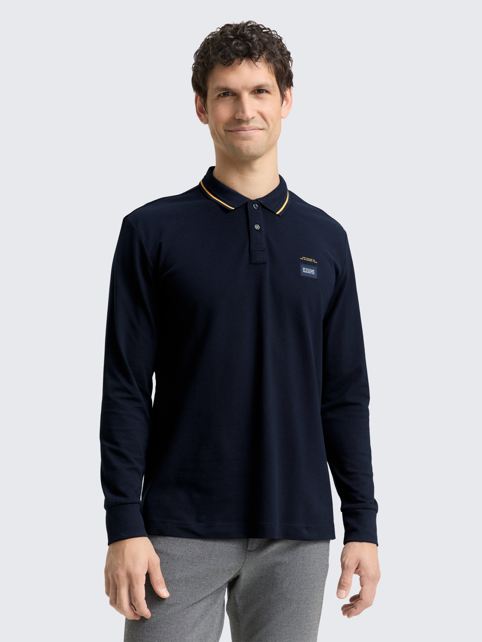 Piqué poloshirt met lange mouwen en logoprint - sky captain blue