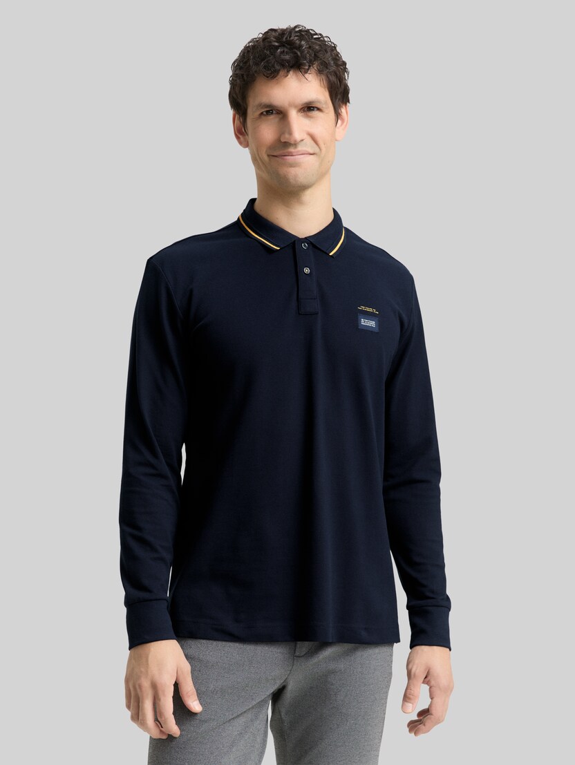 Langarm Piqué Poloshirt mit Logo-Print von Men, sky captain blue