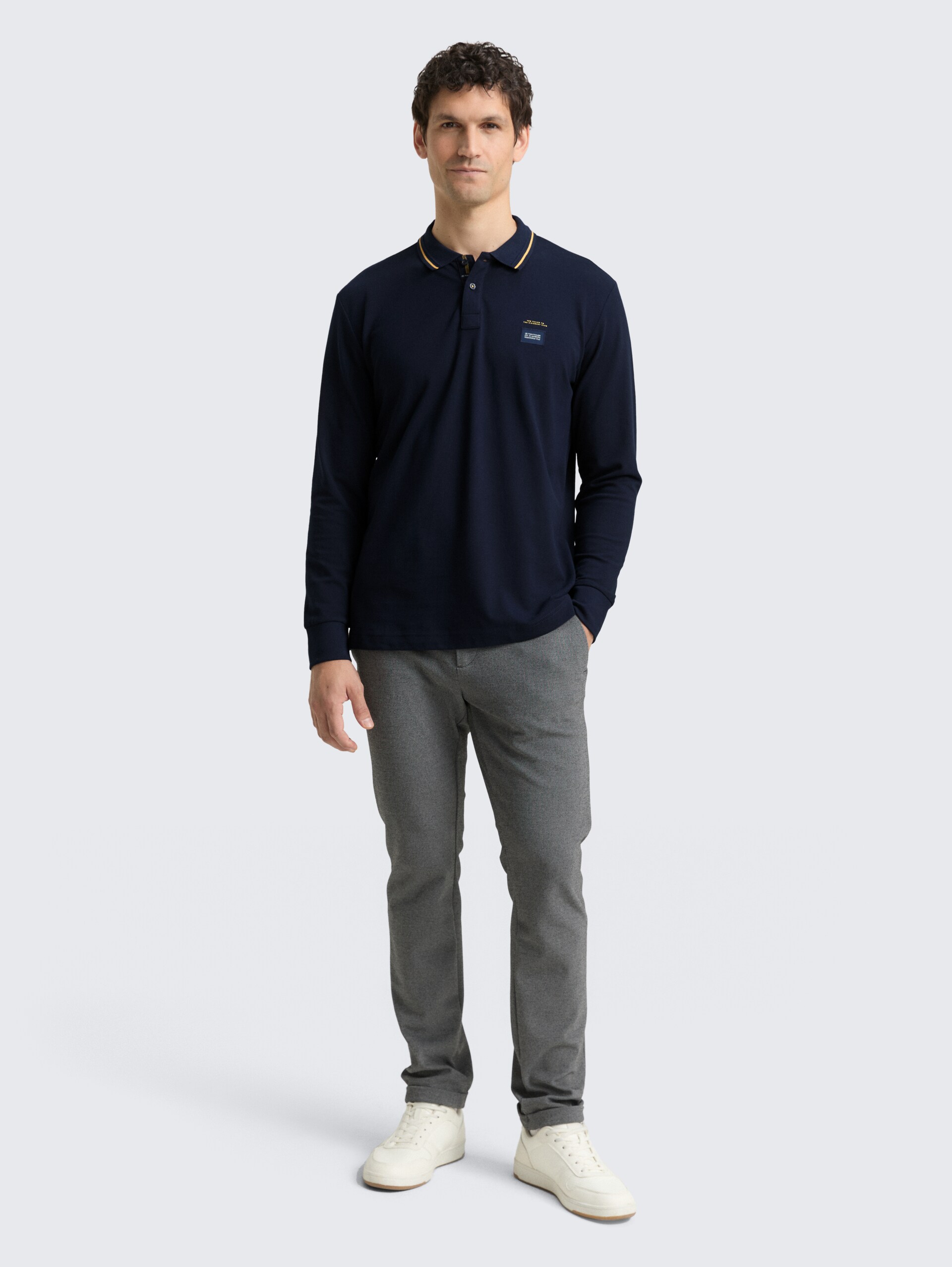 Piqué poloshirt met lange mouwen en logoprint - sky captain blue