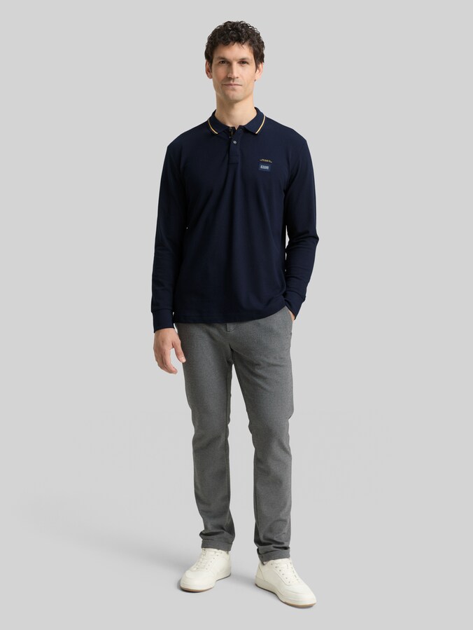 Long-sleeved piqué polo shirt with logo print by Men, sky captain blue