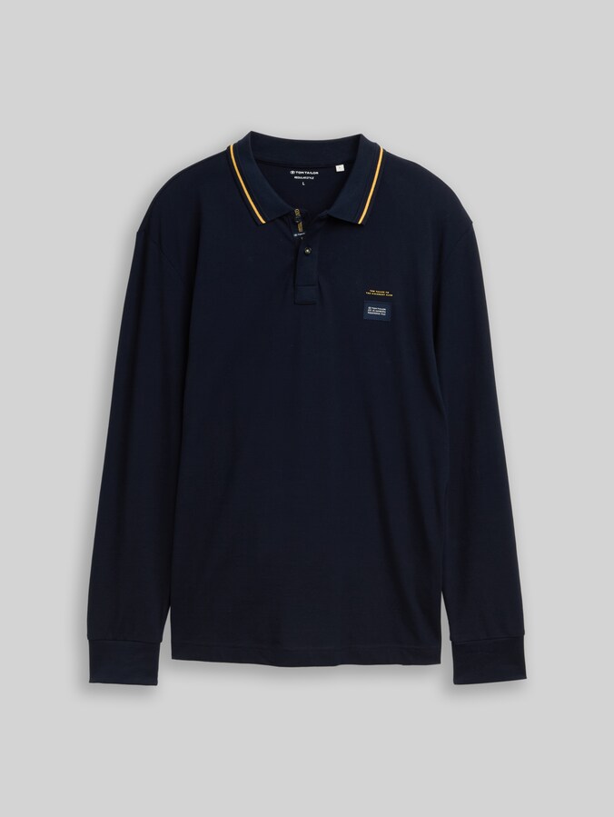 Langarm Piqué Poloshirt mit Logo-Print von Men, sky captain blue