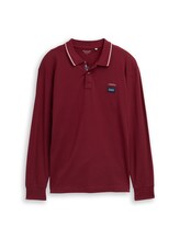 Ausgewählt, Langarm Piqué Poloshirt mit Logo-Print von Tom Tailor, rot