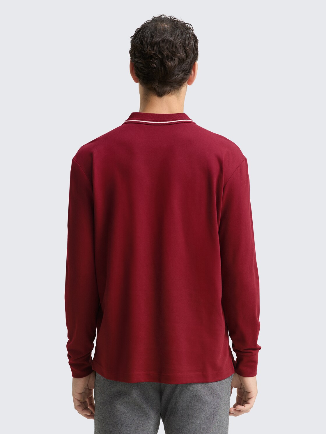 Langarm Piqué Poloshirt mit Logo-Print - Cabarnet Bordeaux Red