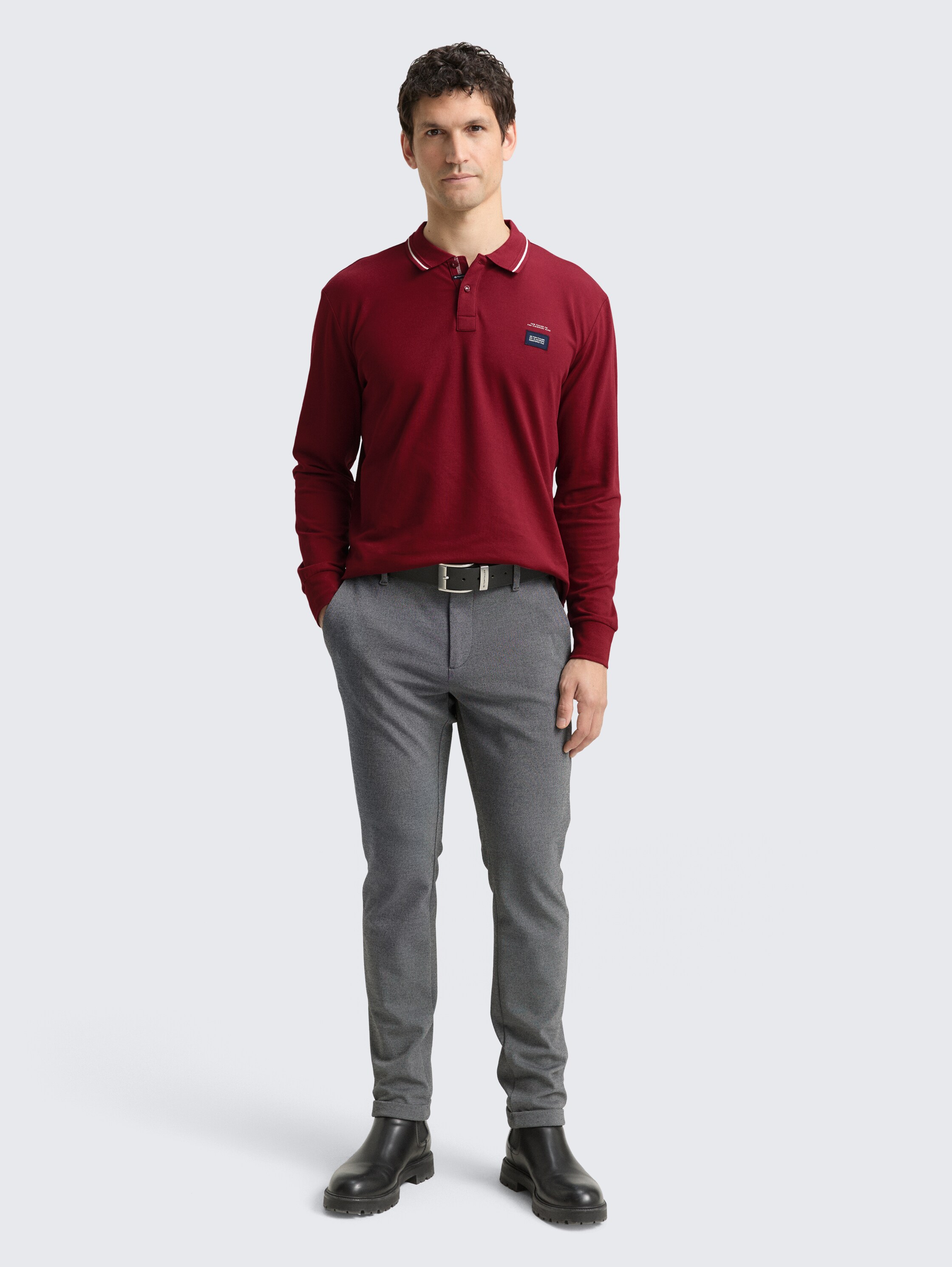 Langarm Piqué Poloshirt mit Logo-Print - cabarnet_bordeaux_red - 